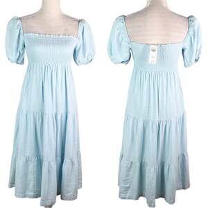 Abercrombie & Fitch Midi Dress XXS Blue Smocked Tiered New